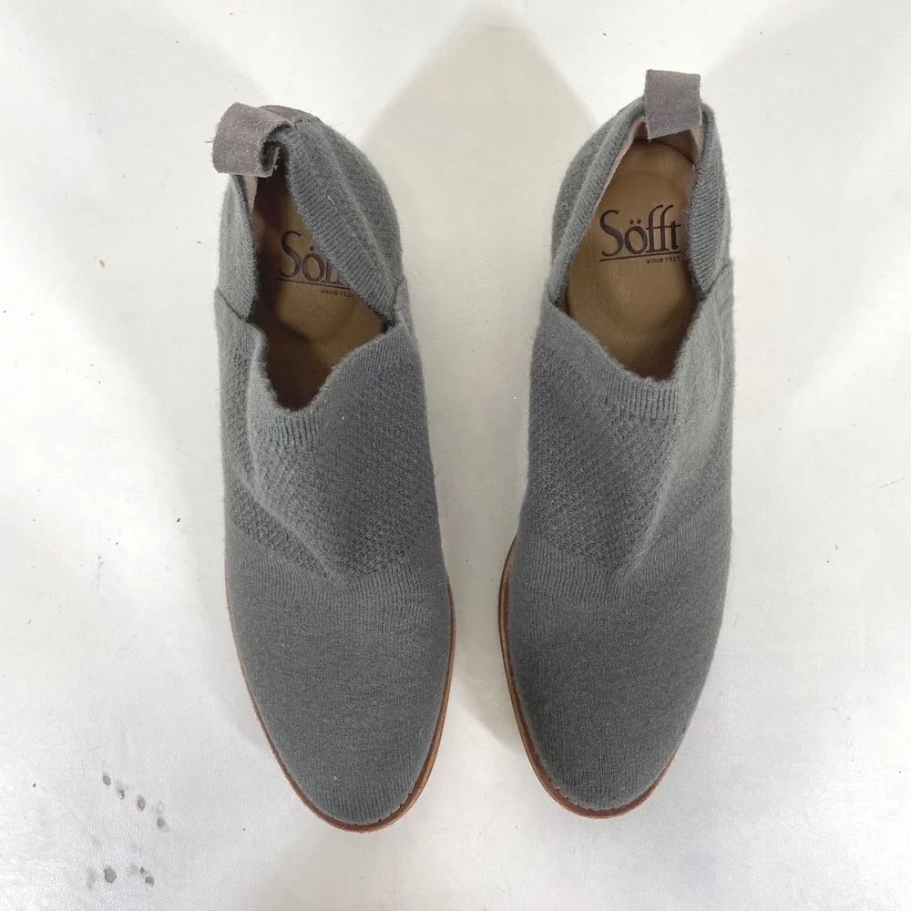 Sofft SF0068558 Gray Knit Ankle Booties Almond Toe Stacked Heel Womens 8.5M